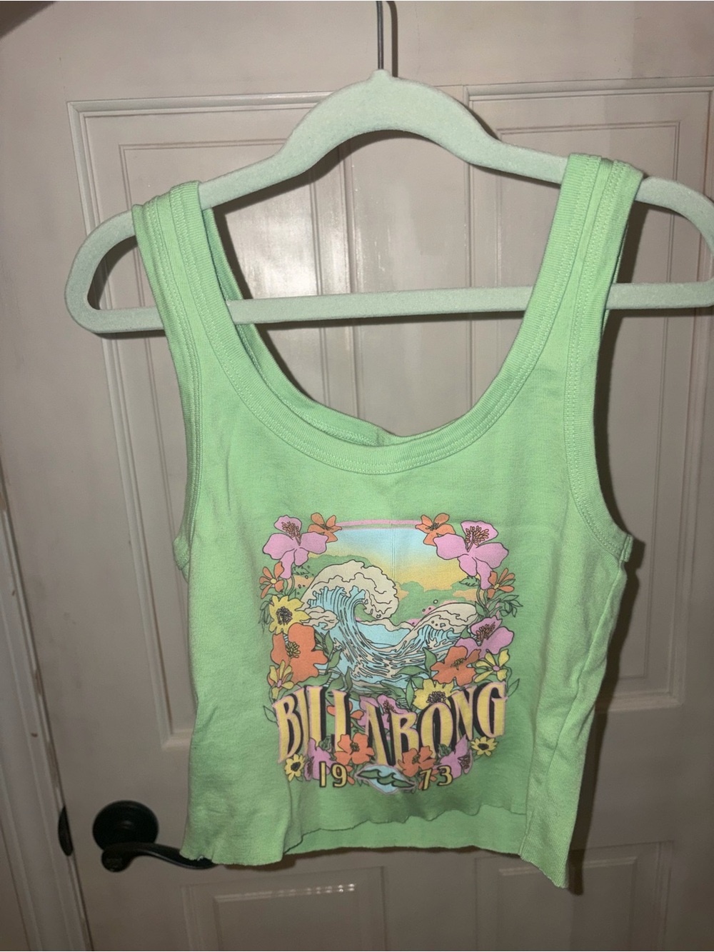 Billabong Light Green Ribbed Graphic Crop Tank